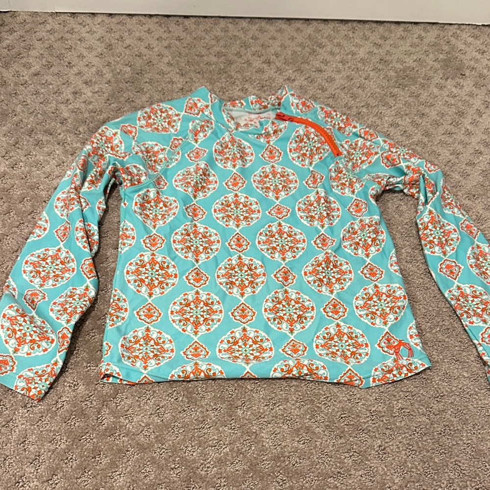 Cabana Life Girls Swim Rashguard - Aqua blue and Orange